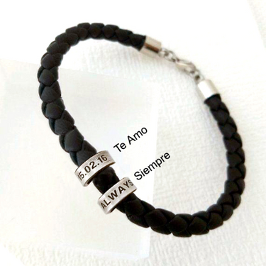 Pulsera sencilla con 2 aros de plata y argollas grabado